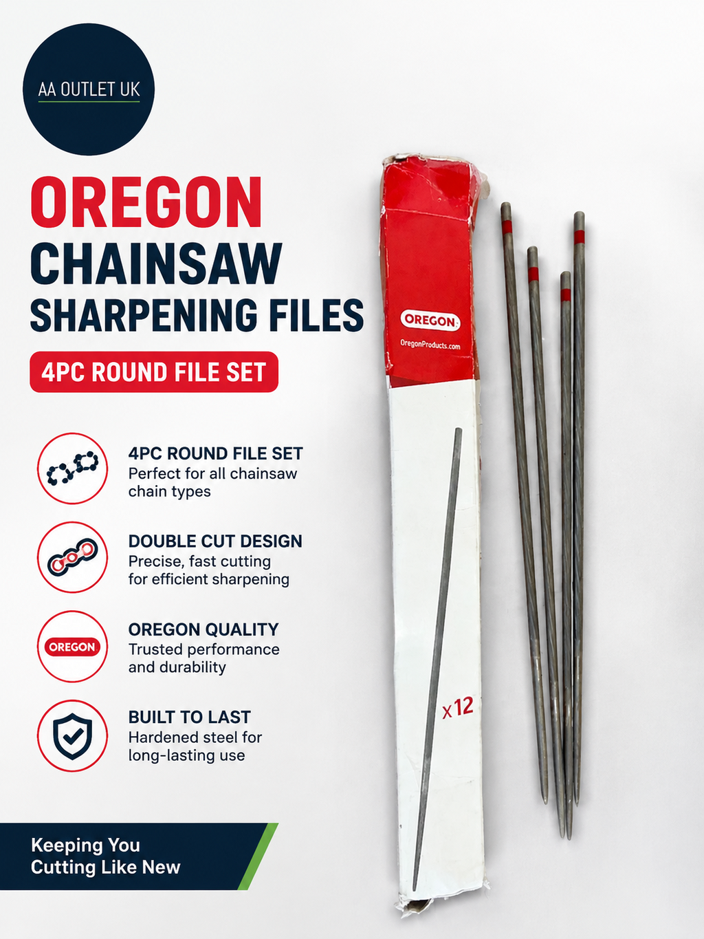 Oregon Chainsaw Sharpening Files 4pc Round Chain Saw Files Double Cut Tool New