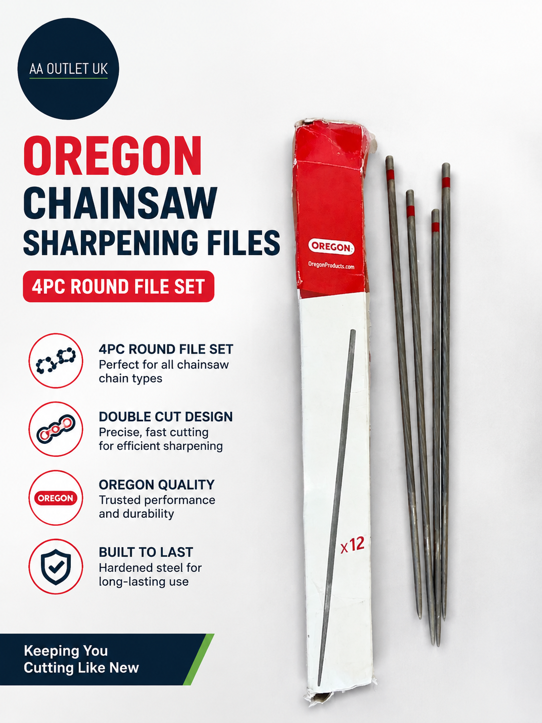 Oregon Chainsaw Sharpening Files 4pc Round Chain Saw Files Double Cut Tool New