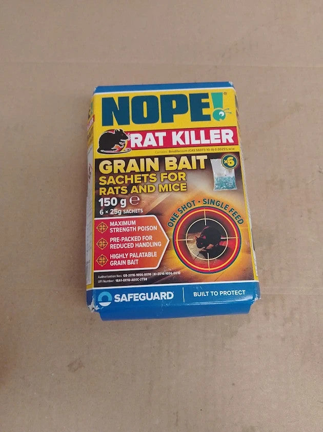 NOPE Rat Bait Grain 6x25g Rodent Control Sachets Rat Mouse Strength Formula New