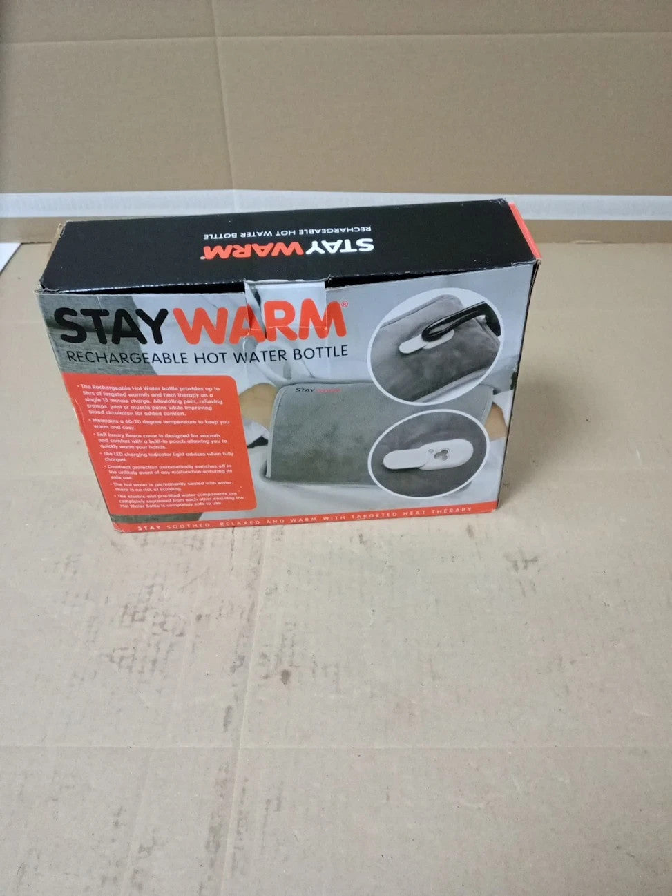 StayWarm F2881GR Rechargeable Electric Fleece Hot Water Bottle Grey New