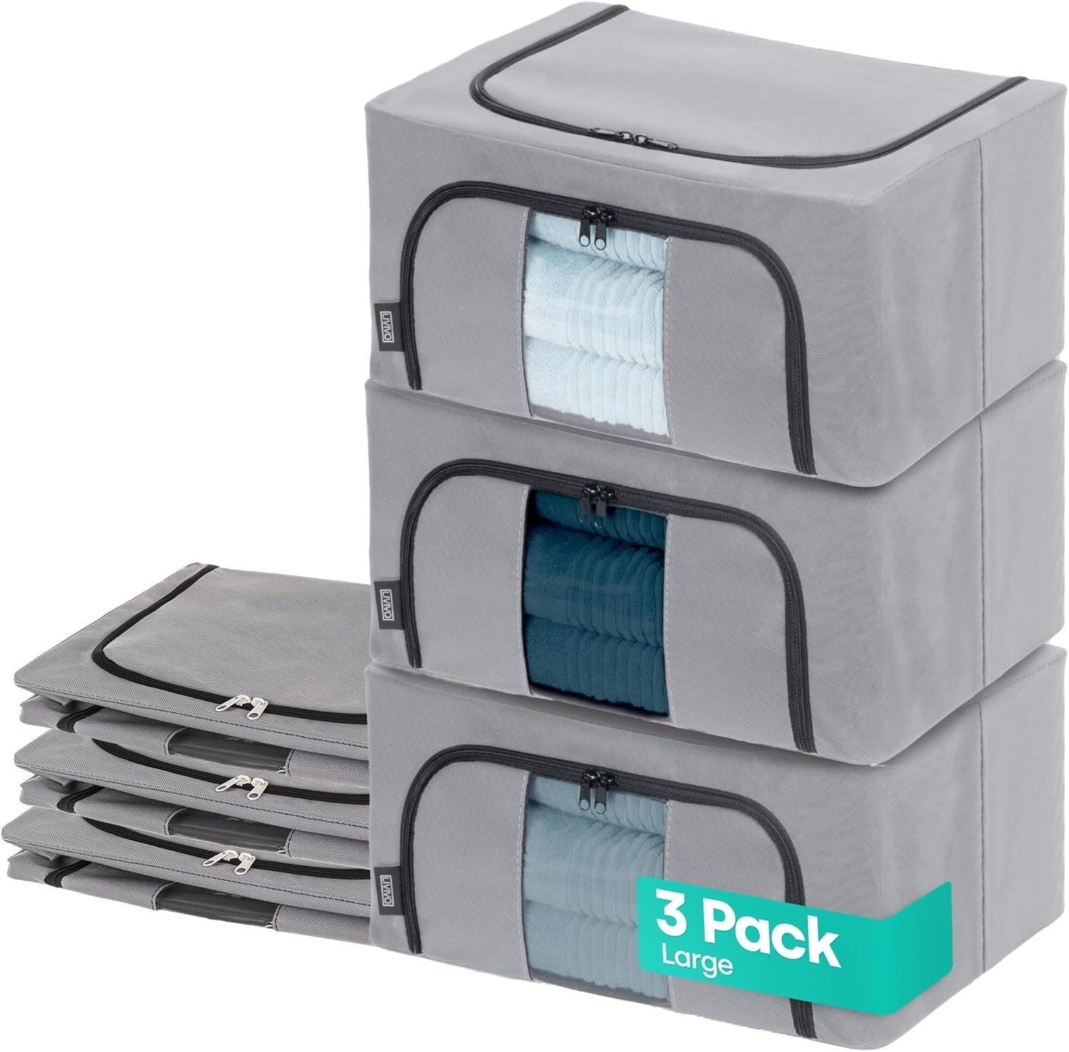 Livivo Set 3 Storage Bags Boxes Organizer Double Opening Zips Clear Windows New