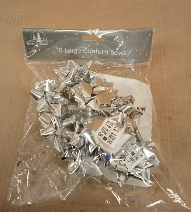 12 Piece Large Gift Wrapping Bows 7cm Silver White Self Adhesive Christmas New