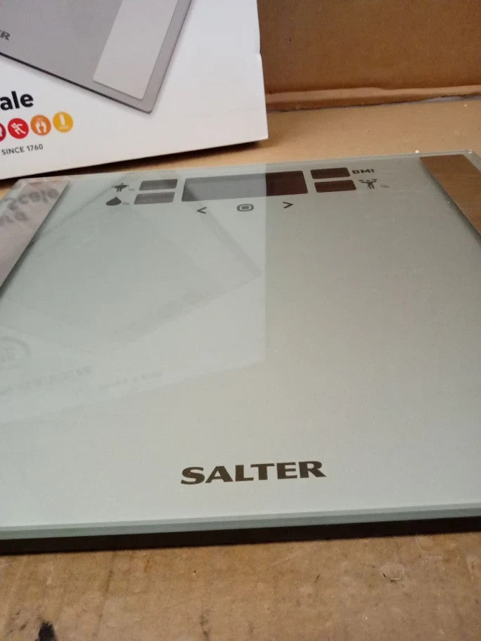 Salter Compact Glass Body Dashboard Analyser Bathroom Scale Wide Silver