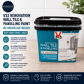 V33 Renovation Wall Tile Panelling Paint No Undercoat Soft Grey Satin 750ml