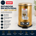 TATAY Bathroom Bin Pedal 3L Soft Close Lid Compact Removable Bucket Gold