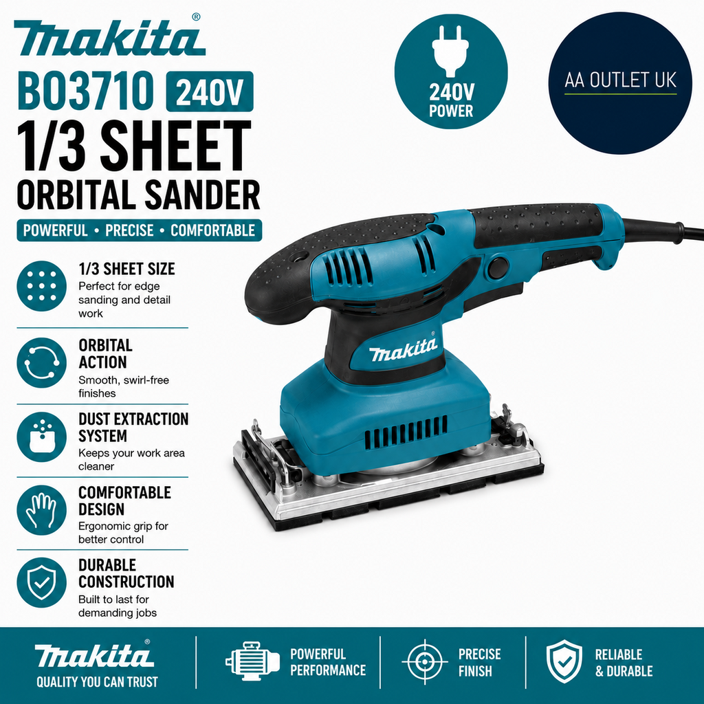Makita BO3710 240V 1/3 Sheet Orbital Sander Electric Power Tool Durable Design