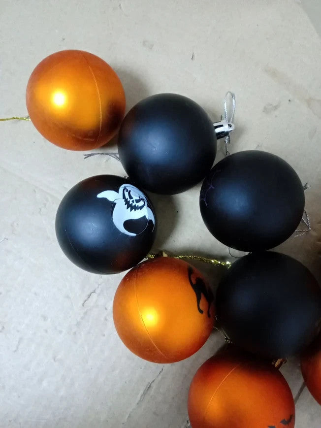 12pc Halloween Hanging Tree Pendants Plastic Shatterproof Bauble Ball Decoration