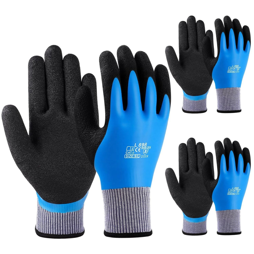 Flintronic Waterproof Work Gloves 3 Pairs Ultra Grip Non Slip Latex Large New