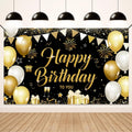 Koliphy Happy Bithday Banner Decorations Black Gold Backdrop 70.8x40.3in New