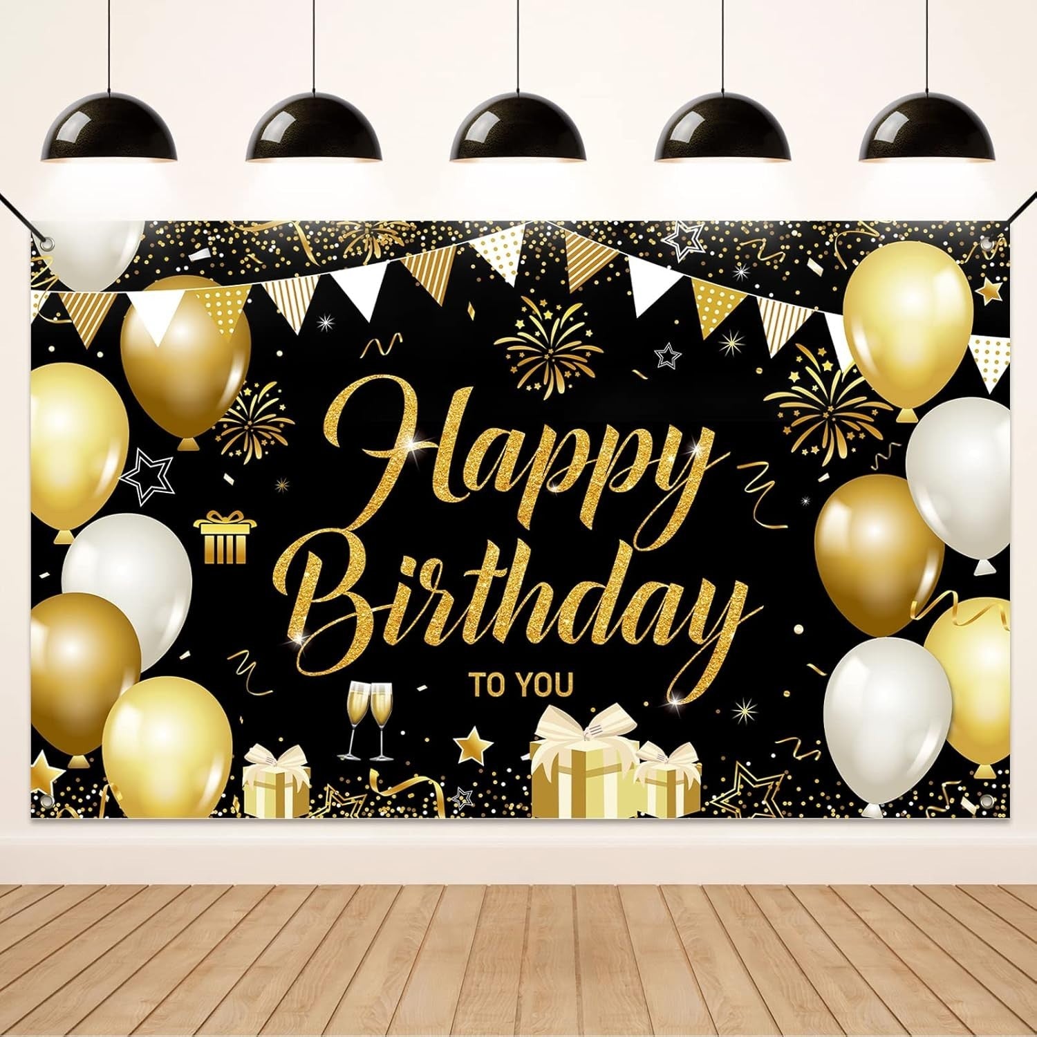 Koliphy Happy Bithday Banner Decorations Black Gold Backdrop 70.8x40.3in New