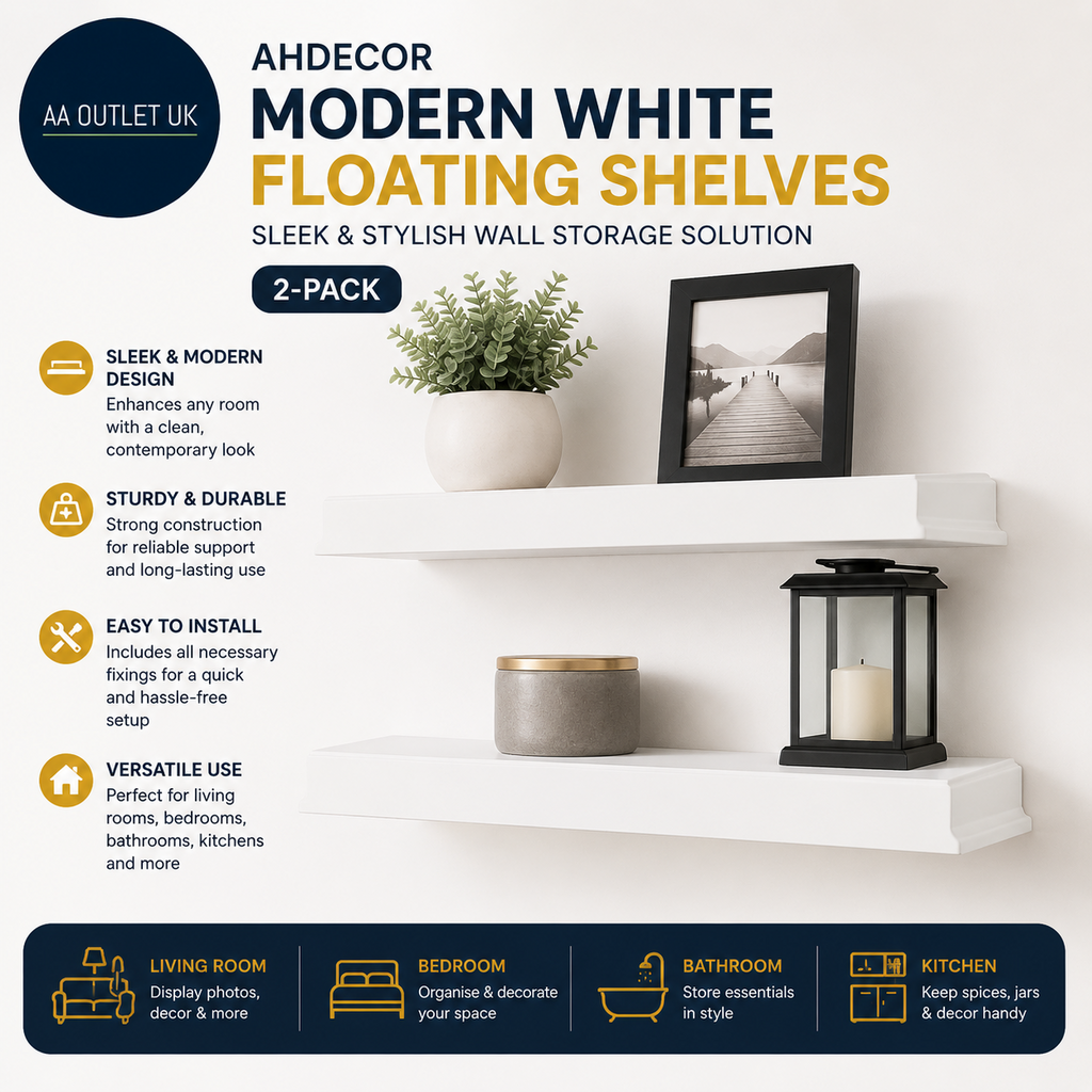 Ahdecor Modern White Floating Shelves Sleek Wall Mounted Storage Solution