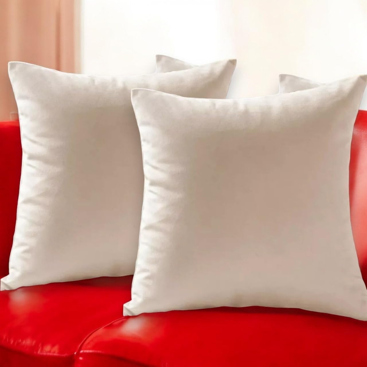 Seechoo Velvet Cushion Covers 2 Pieces 45cmx45cm 18x18in Decorative Soft Cream