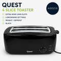 Quest 4 Slice Toaster Black Extra Wide Long Slots Crumpets And Bagels 1400w