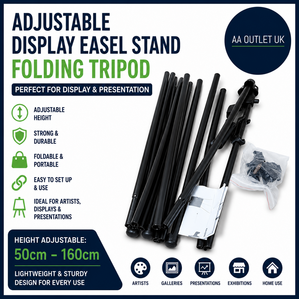 ASelected 160cm Adjustable Display Easel Stand Folding Tripod Black Metal Art