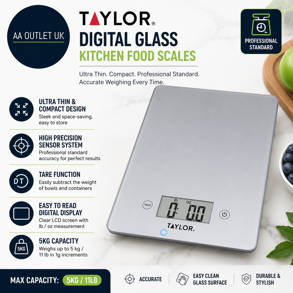 Taylor Pro Digital Glass Kitchen Food Scales Ultra Thin Compact Design New