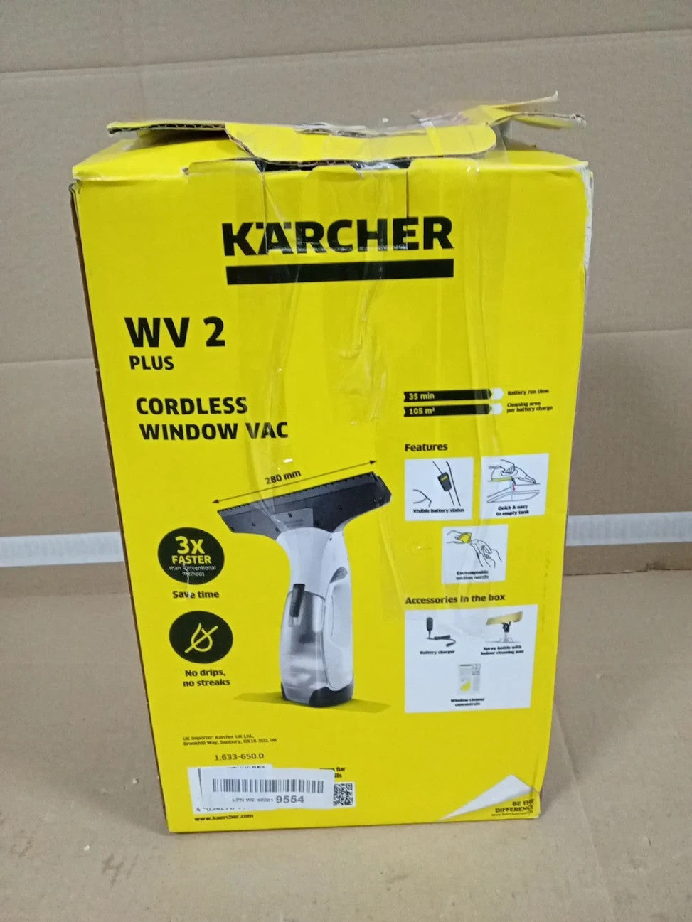 Karcher Window Vac WV 2 Plus Battery Running Time 35min LED Display New