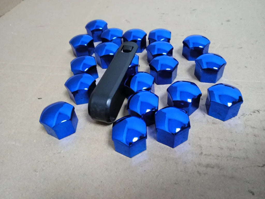 Wheel Nut Cap 20Pcs Universal Chrome Plastic Wheel Bolt Nut Covers Blue 17mm New