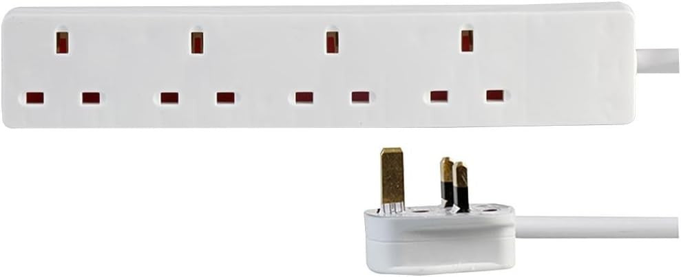 Pro Elec PL15287 4 Gang Extension Lead White Slim Plug Socket Cable Design New