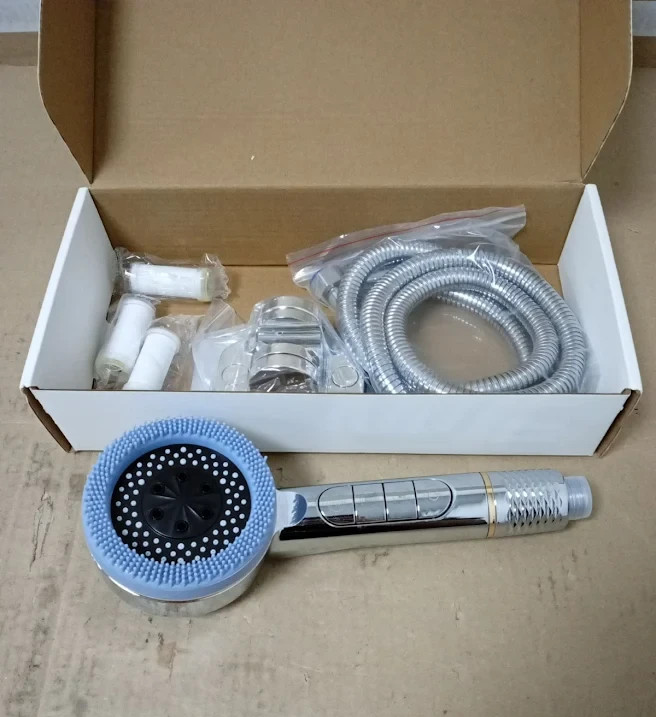 High Pressure Shower Head 4 Spray Modes Filtered 1.5m Hose Holder Silver New