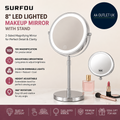 Surfou 8 Makeup Mirror With LED Lights Stand 10x Lighted 36x36cm Silver