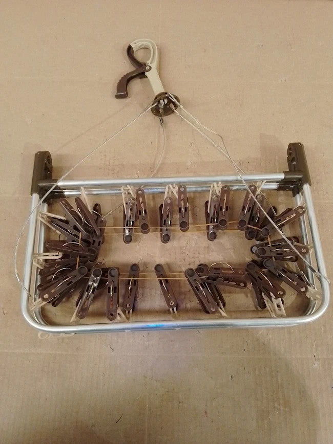 Anvinku Aluminum 32 Pegs Folding Sock Drying Rack Windproof Hook Underwear