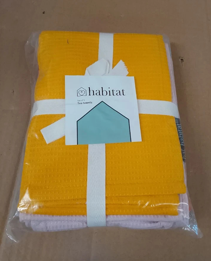 Habitat Brights Waffle 5 Pieces Tea Towels Kitchen Cotton Dish Cloths Design New