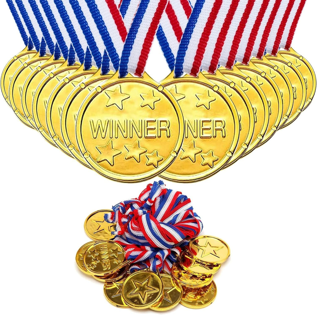 G4gadget Strong Quality Set 12 Gold Plastic Winner Medals Necklaces Sports New