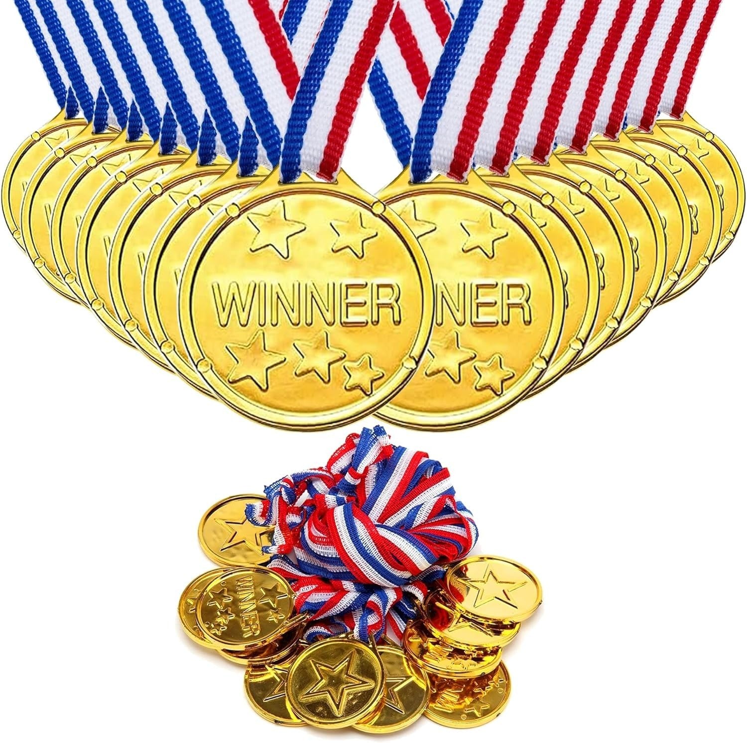 G4gadget Strong Quality Set 12 Gold Plastic Winner Medals Necklaces Sports New
