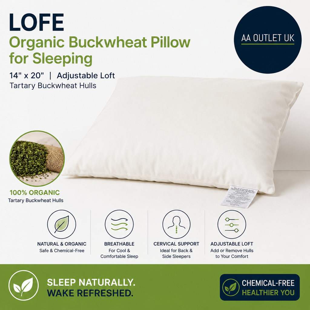 Lofe Organic Buckwheat Pillow Sleeping Adjustable Loft Breathable 14x20in