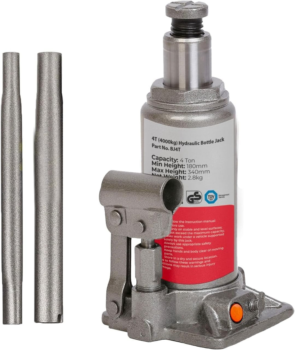 Simply Auto Hydraulic Bottle Jack BJ4T 4 Tonne 4000kg Silver Alloy Steel New