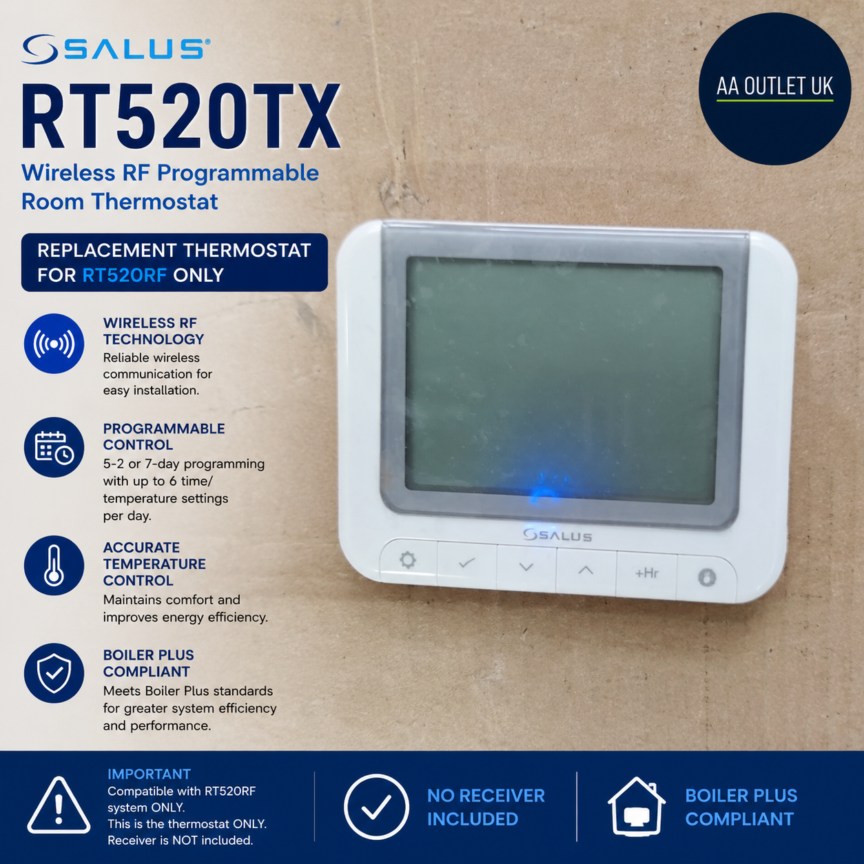 Salus RT520TX Wireless RF Programmable Room Thermostat Boiler Plus Compliant