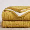 Longhui Bedding Mustard Yellow 50x63in Acrylic Cable Knit Sherpa Blanket New