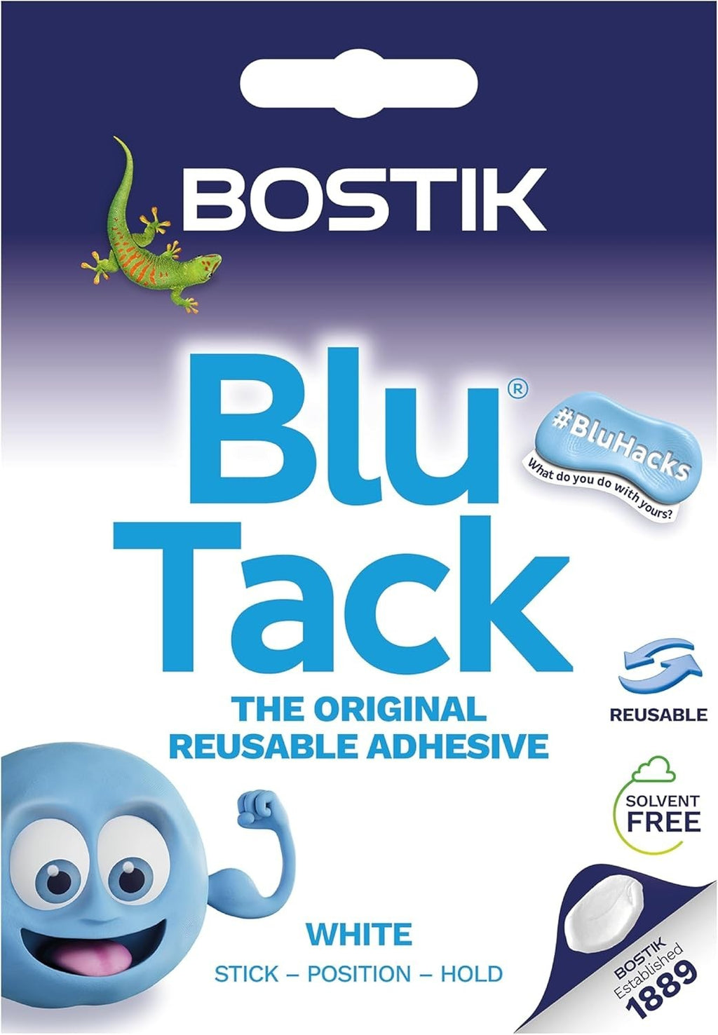 Bostik Blu Tack White Handy Size Multipurpose Reusable Adhesive Clean Safe New