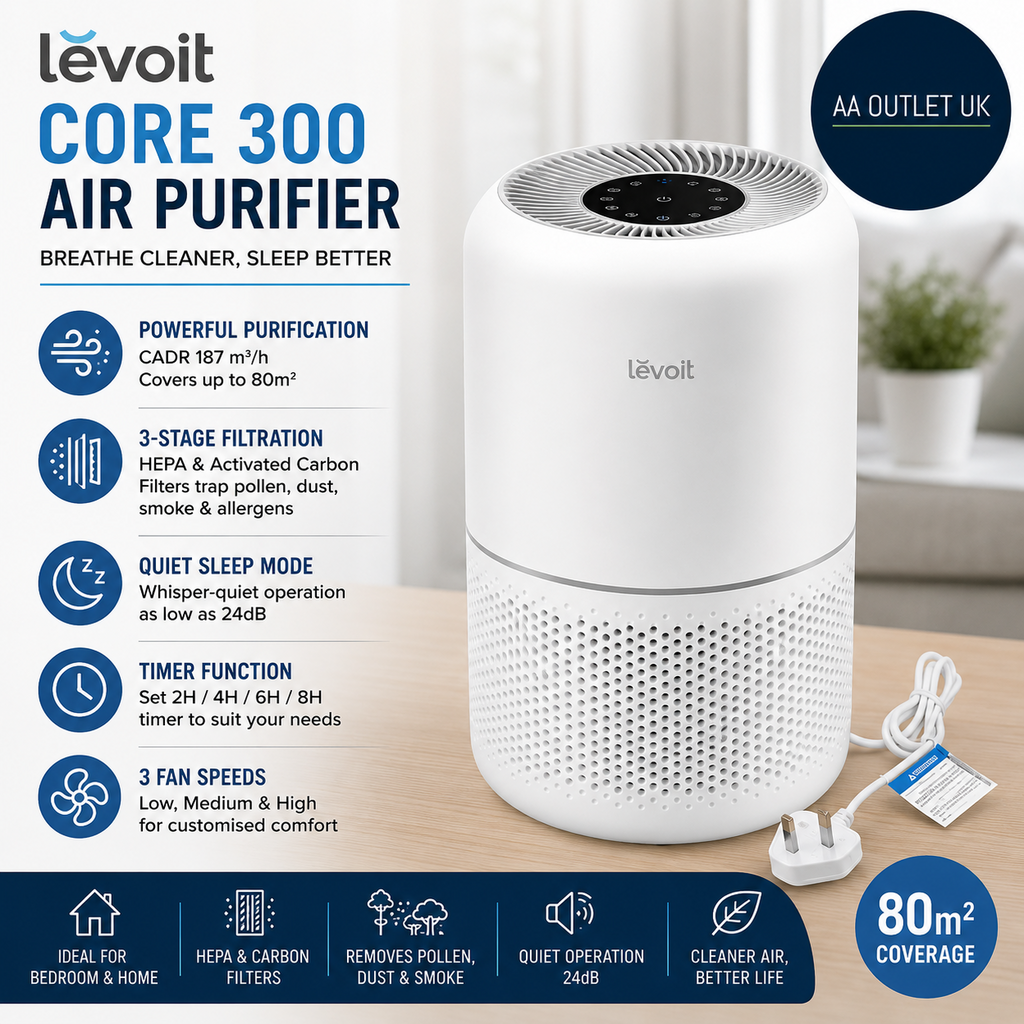 Levoit Air Purifier Bedroom Home CADR 187 m³/h 80m² HEPA Carbon Filters New