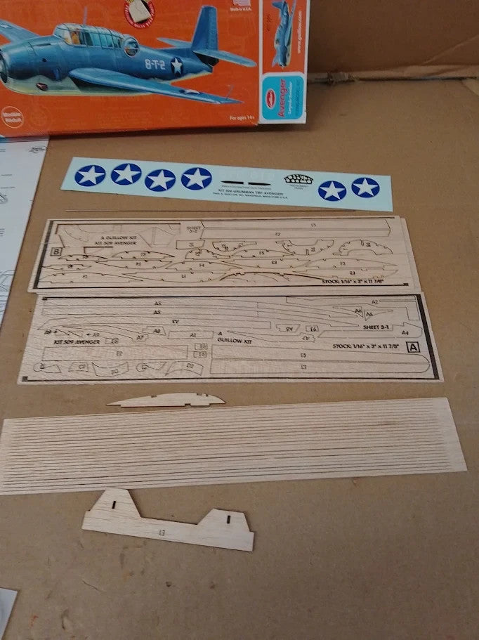 Guillow Grumman TBF Avenger Model Kit Wood 14+ 13.69x1.75x4.5in New