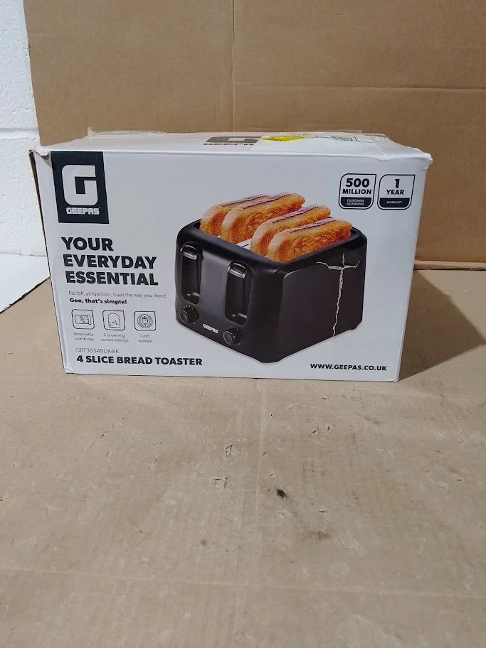 Geepas 4 Slice Toaster 6 Browning Levels With Cancel Function Cool Touch Black