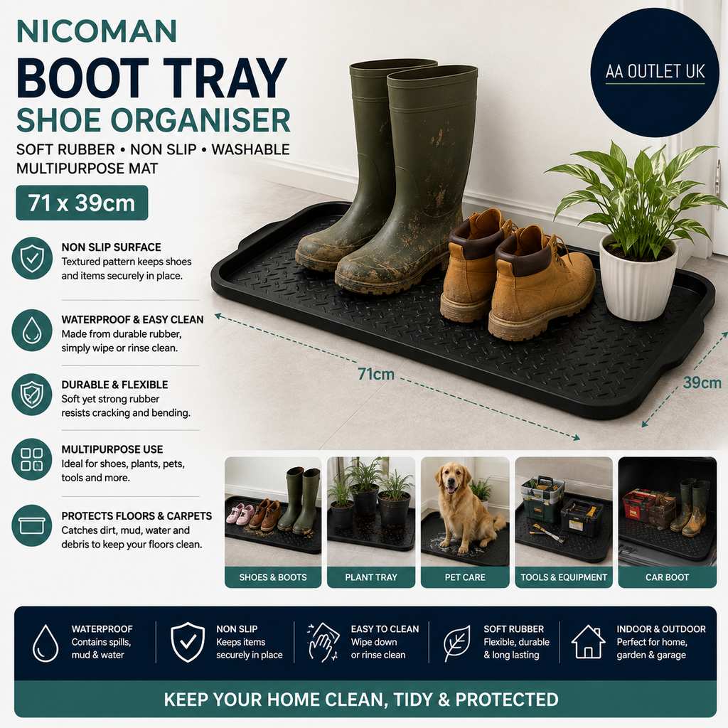 Nicoman Boot Tray Shoe Organiser Soft Rubber Non Slip Washable 71x39cm
