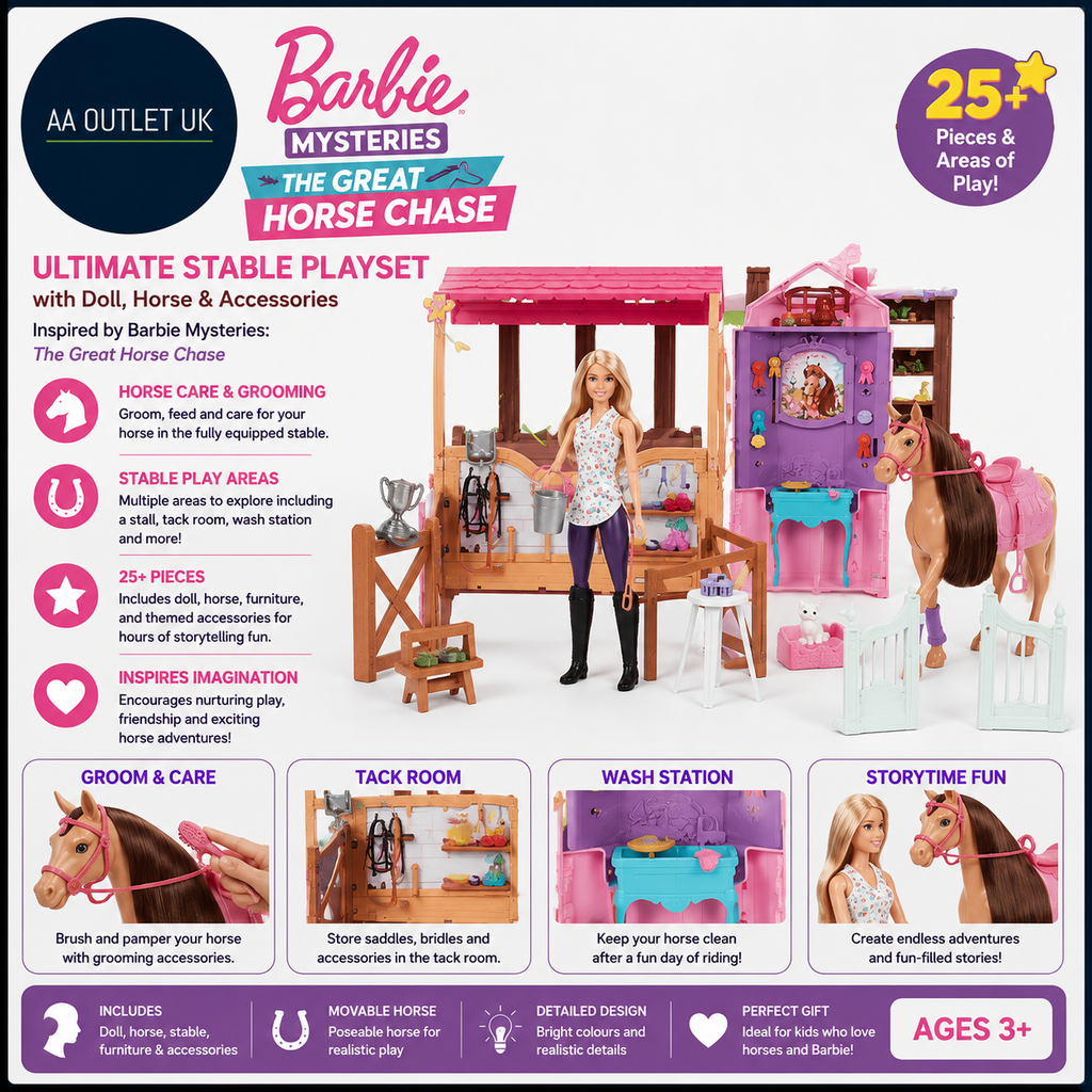 Barbie Toy Stable Playset Doll Horse Accessories Areas Play Inspired JDN43