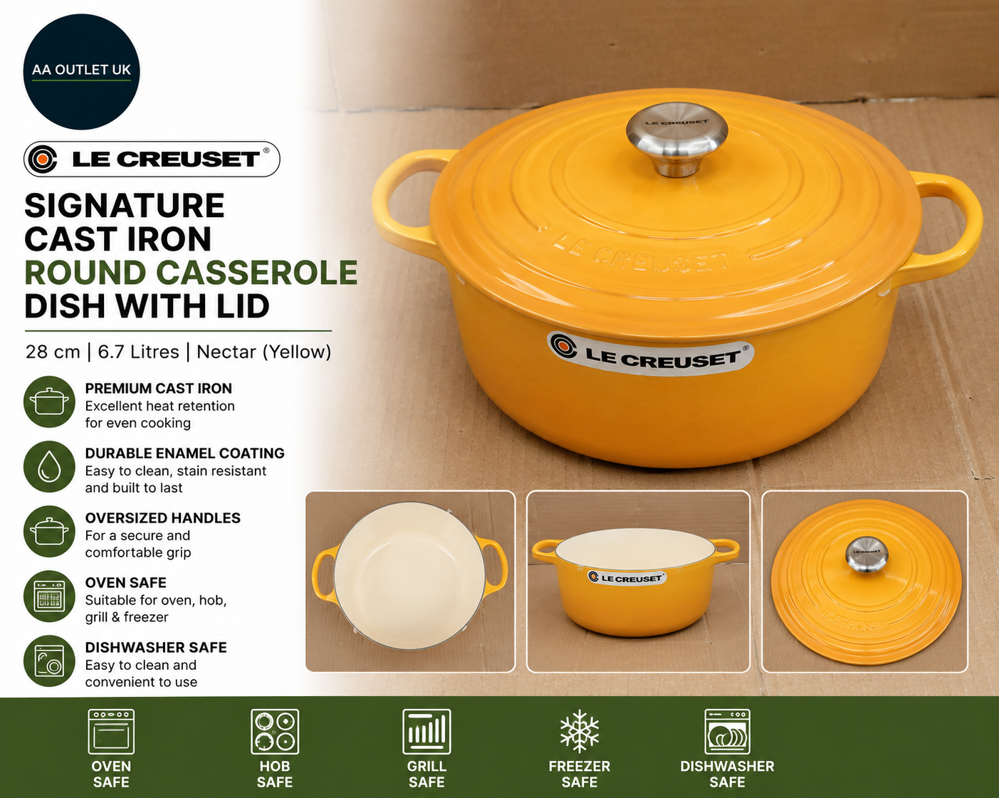 Le Creuset Signature Enamelled Cast Iron Round Casserole Dish Lid 28cm 6L Nectar
