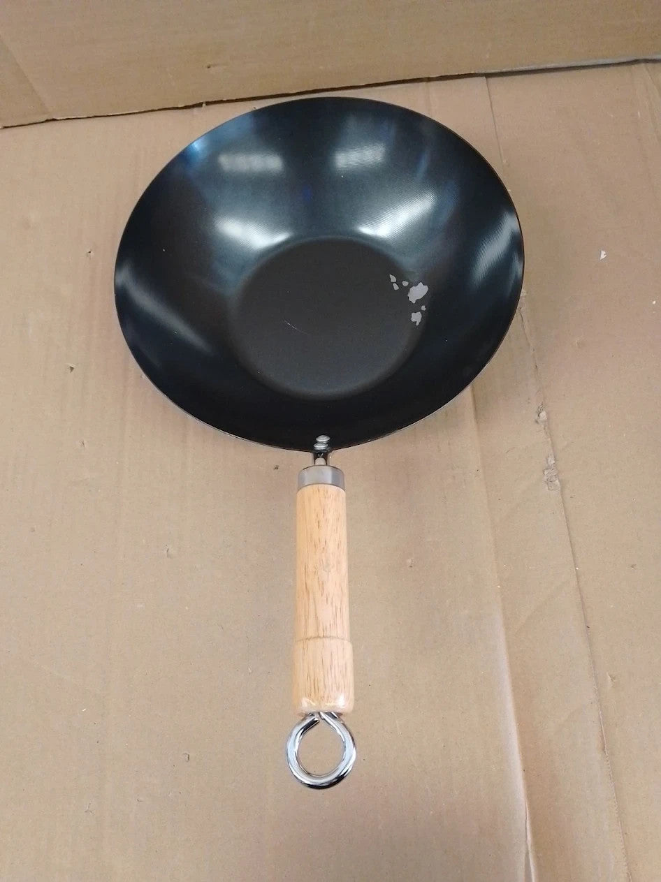 Home 27cm Non Stick Carbon Steel Wok Rubberwood Handle Gas Electric Halogen