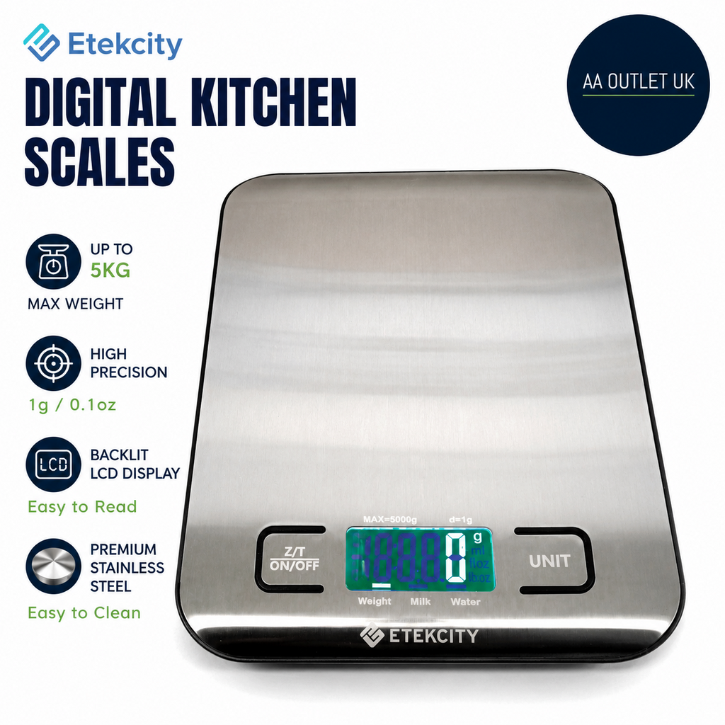 Etekcity Digital Kitchen Scales Professional Food Weighing LCD 1g To 5kg Silver