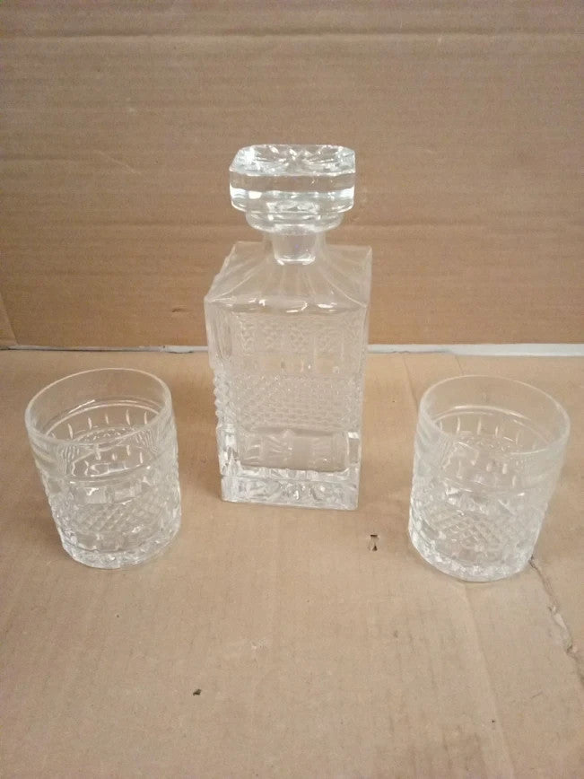 Cambareign Whiskey Decanter Set Wooden Box 27oz Crystal Liquor Glass New