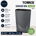 Tower 42 Litre Sensor Kitchen Bin Made From Steel 62x34x25cm Grey