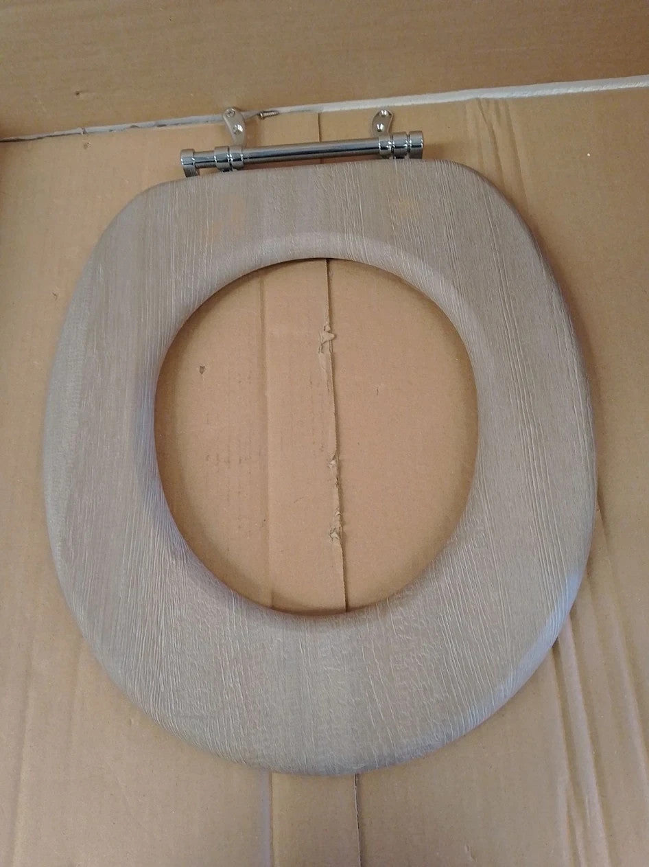 Home Wood Effect Toilet Seat Grey 6.7x38x48cm Adjustable Metal Hinge