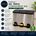 Habitat 45 Litre Triple Compartment Recycling Bin Stainless Steel 48.5x60x37cm