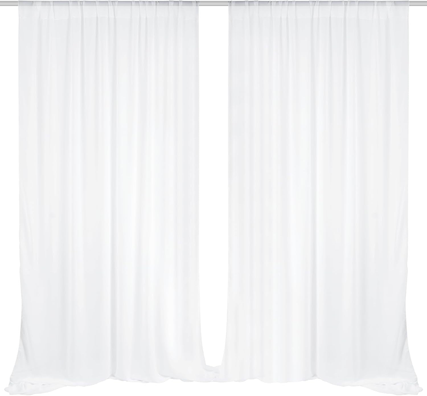 EMART White Backdrop Curtains 3x3m Tulle Chiffon Fabric 1.5x3m 2 Panels Drape