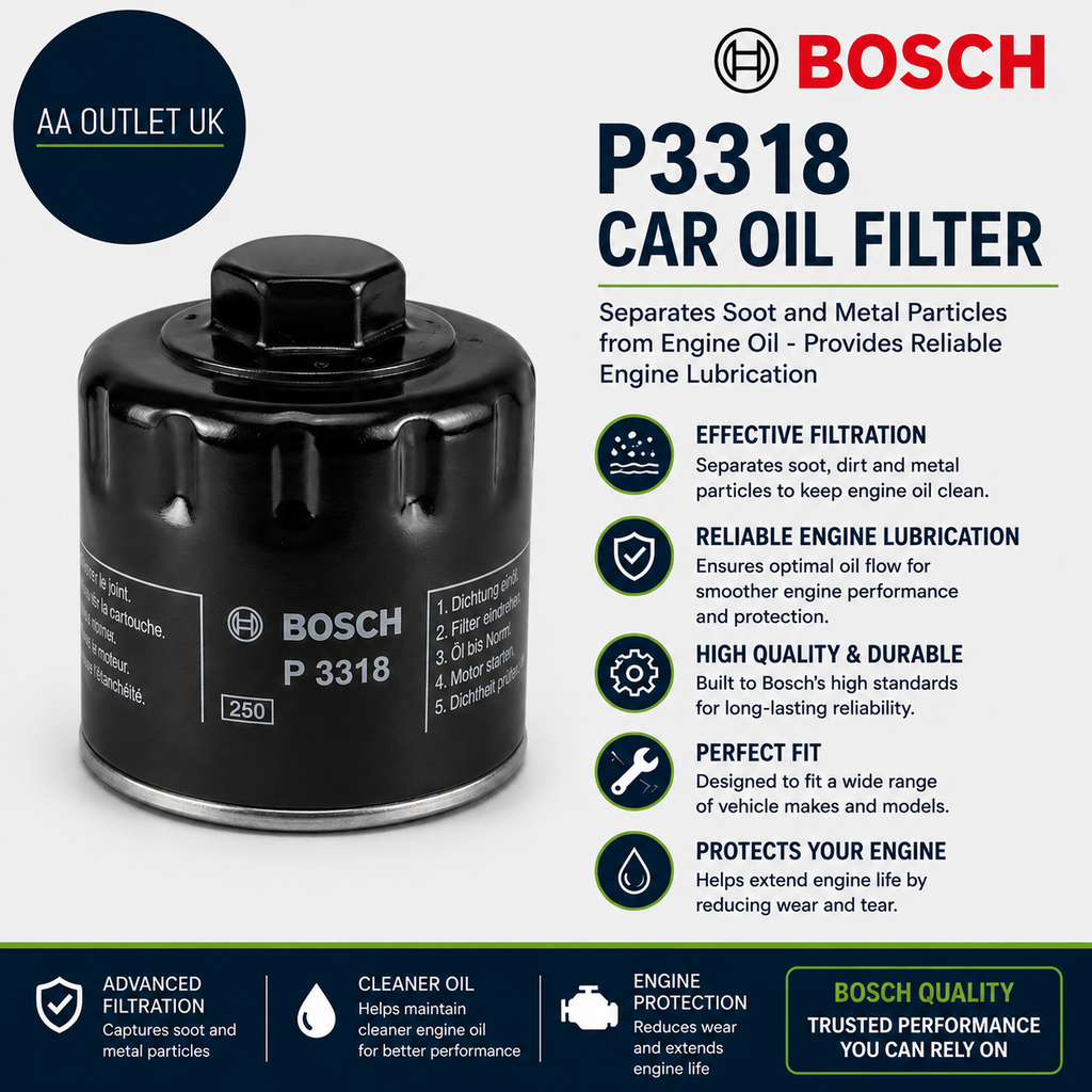 Bosch P3318 Car Oil Filter Separates Soot Metal Particles Engine Black