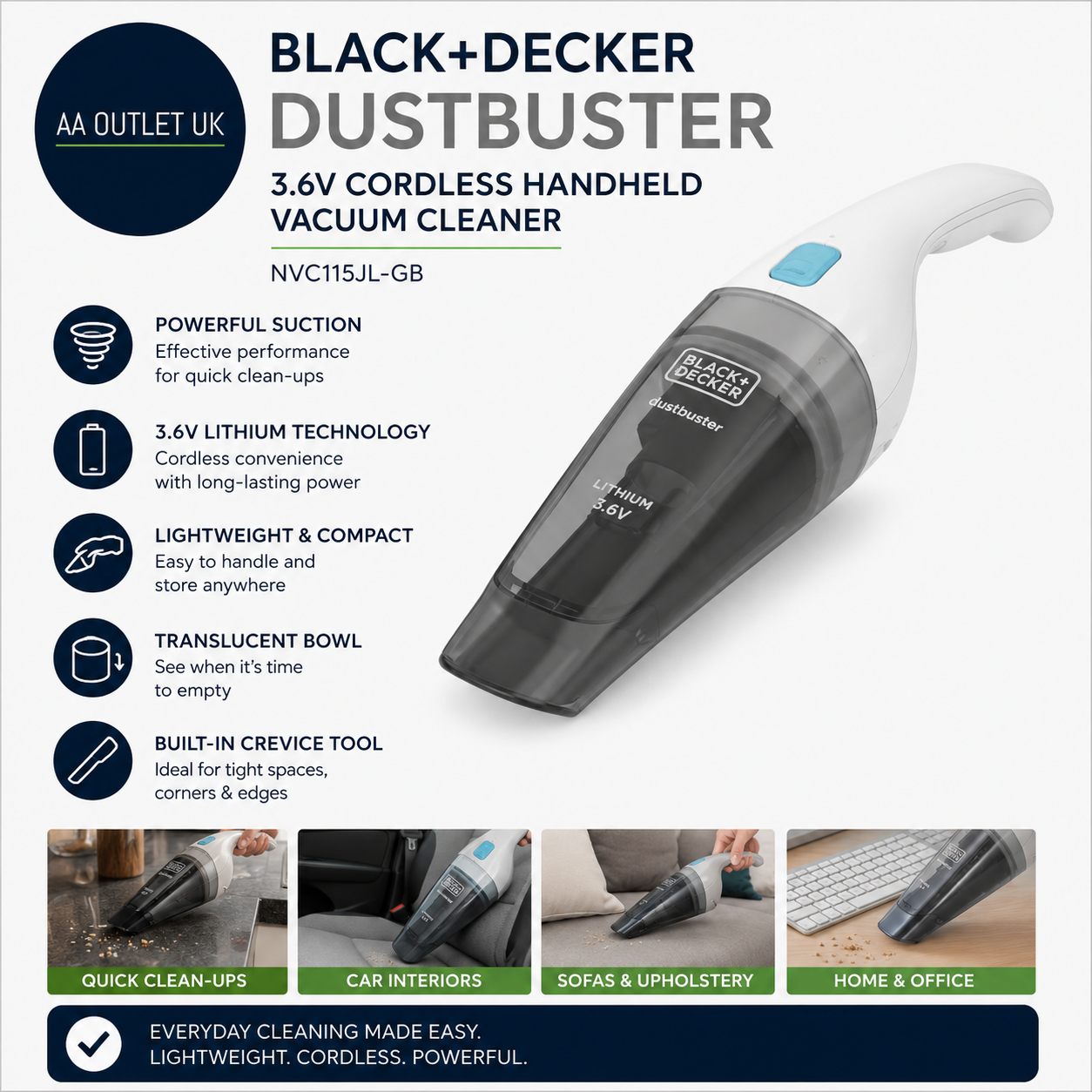 Black Decker Dustbuster 3.6V Cordless Handheld Vacuum Cleaner