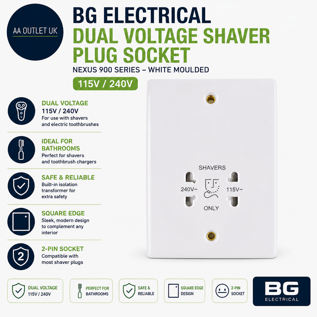 BG Electrical Dual Voltage Shaver Plug Socket Electric Toothbrush Charger