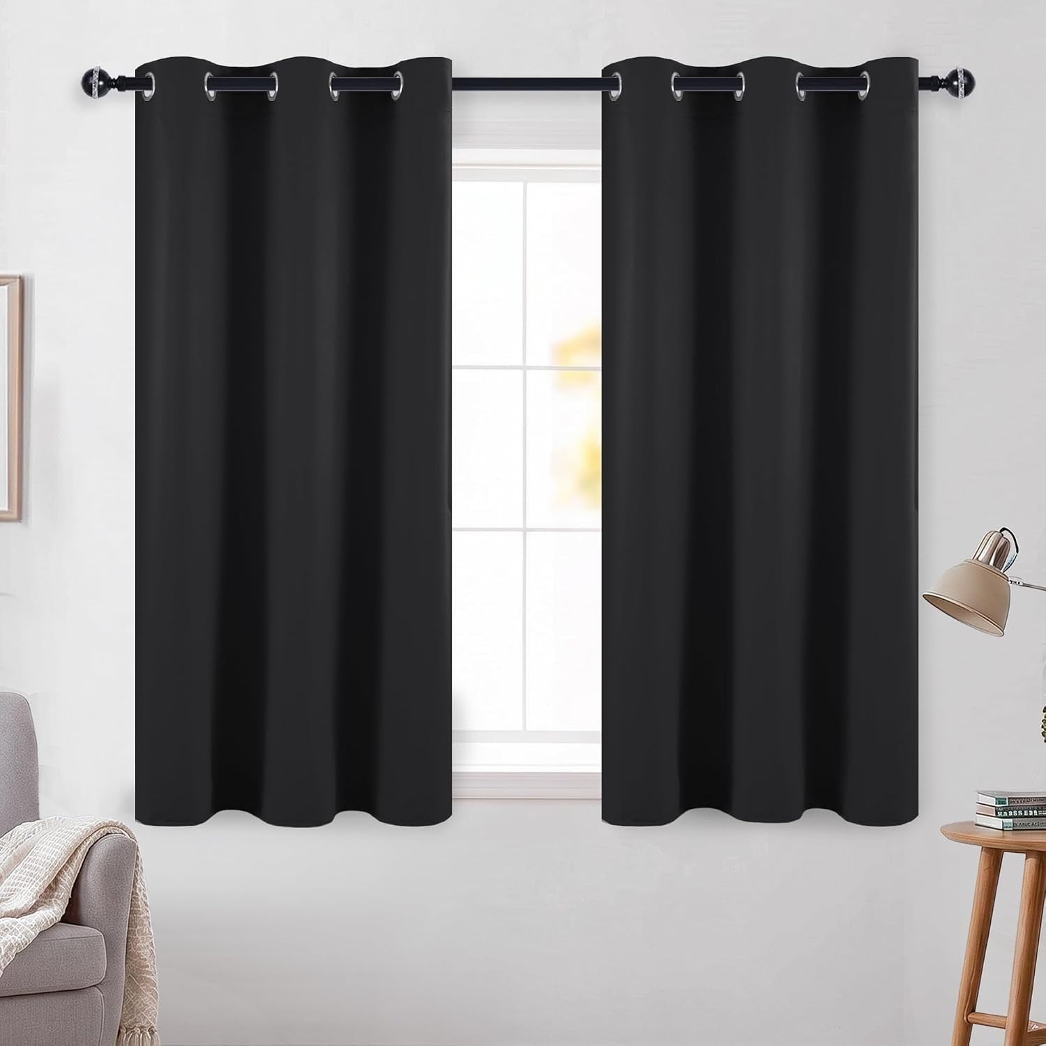 DWCN Blackout Curtains Bedroom Living Room Eyelet Black Thermal 46x54in